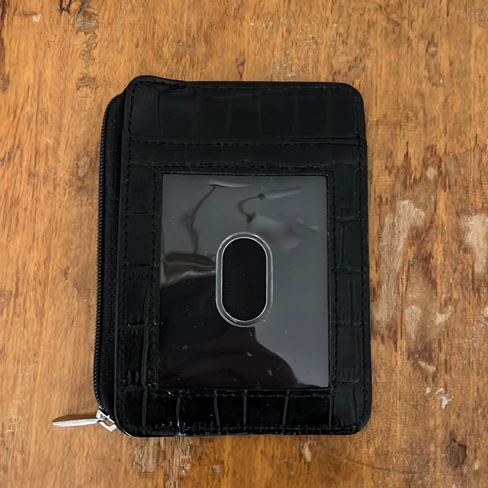 Black card wallet faux crocodile leather